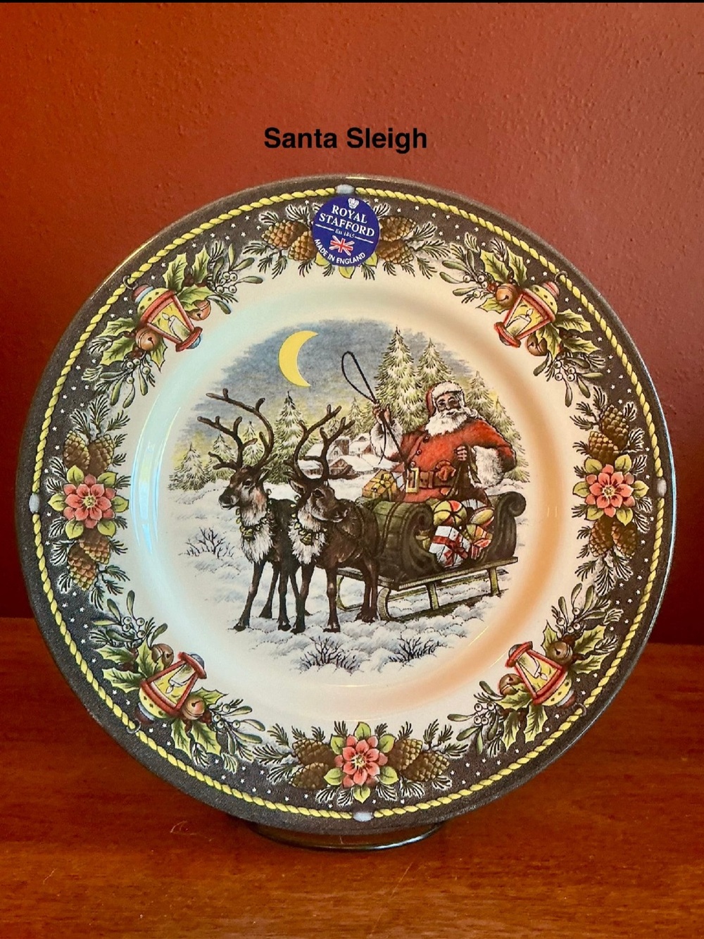Royal Stafford Santa Sleigh Holiday Decorative Plate - Red, Green, Gold